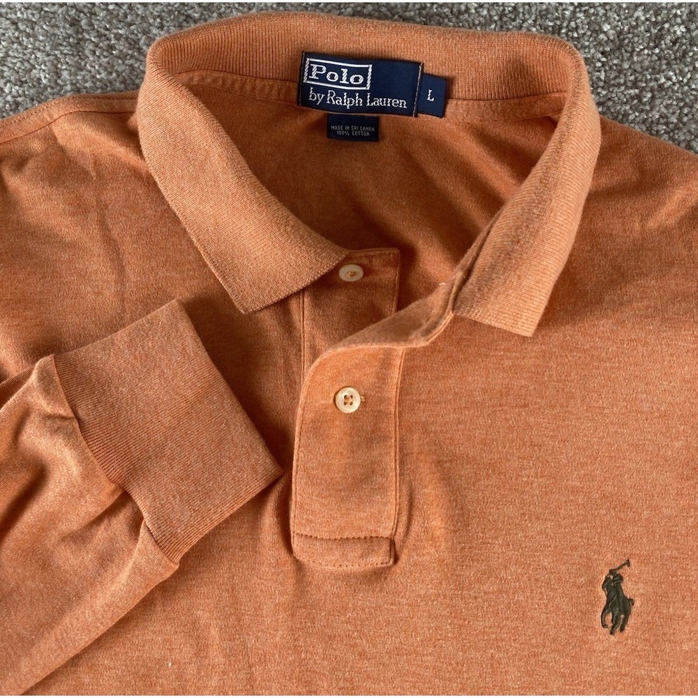 Polo Ralph Lauren Soft Cotton Long Sleeve Polo Orange Mens L Green Pony Preppy